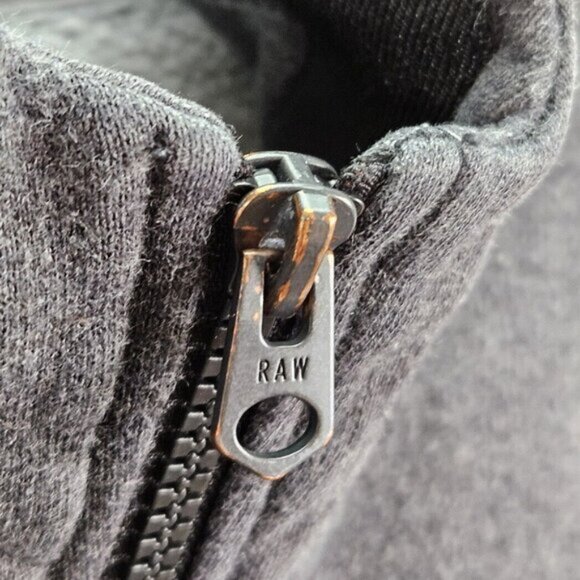 G-Star Raw Hoodie Big Logo Spellout Gray Full Zip Long Sleeve Sweatshirt Men's M - Picture 8 of 10
